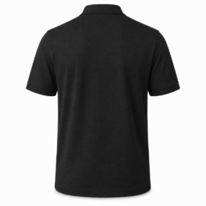 Mens triumph athletic polo in jet black shown from the back on a clean studio background.