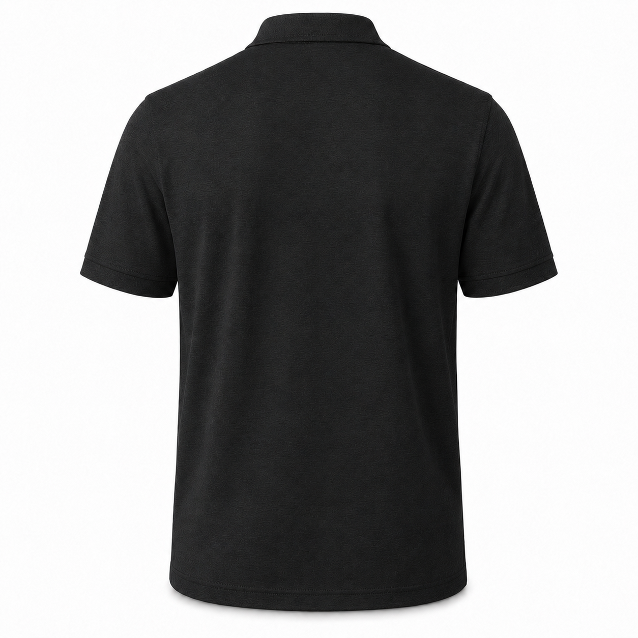 Mens triumph athletic polo in jet black shown from the back on a clean studio background.