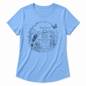 Strong Woman Christian graphic tee in Carolina Blue shown as a layflat mockup on a white background