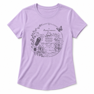 Strong Woman Christian graphic tee in Dark Lavender shown as a layflat mockup on a white background