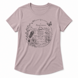 Strong Woman Christian graphic tee in Pink Gravel shown as a layflat mockup on a white background