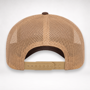 Back view of Texas Engraved Patch Trucker Hat with khaki mesh and adjustable snapback closure.
