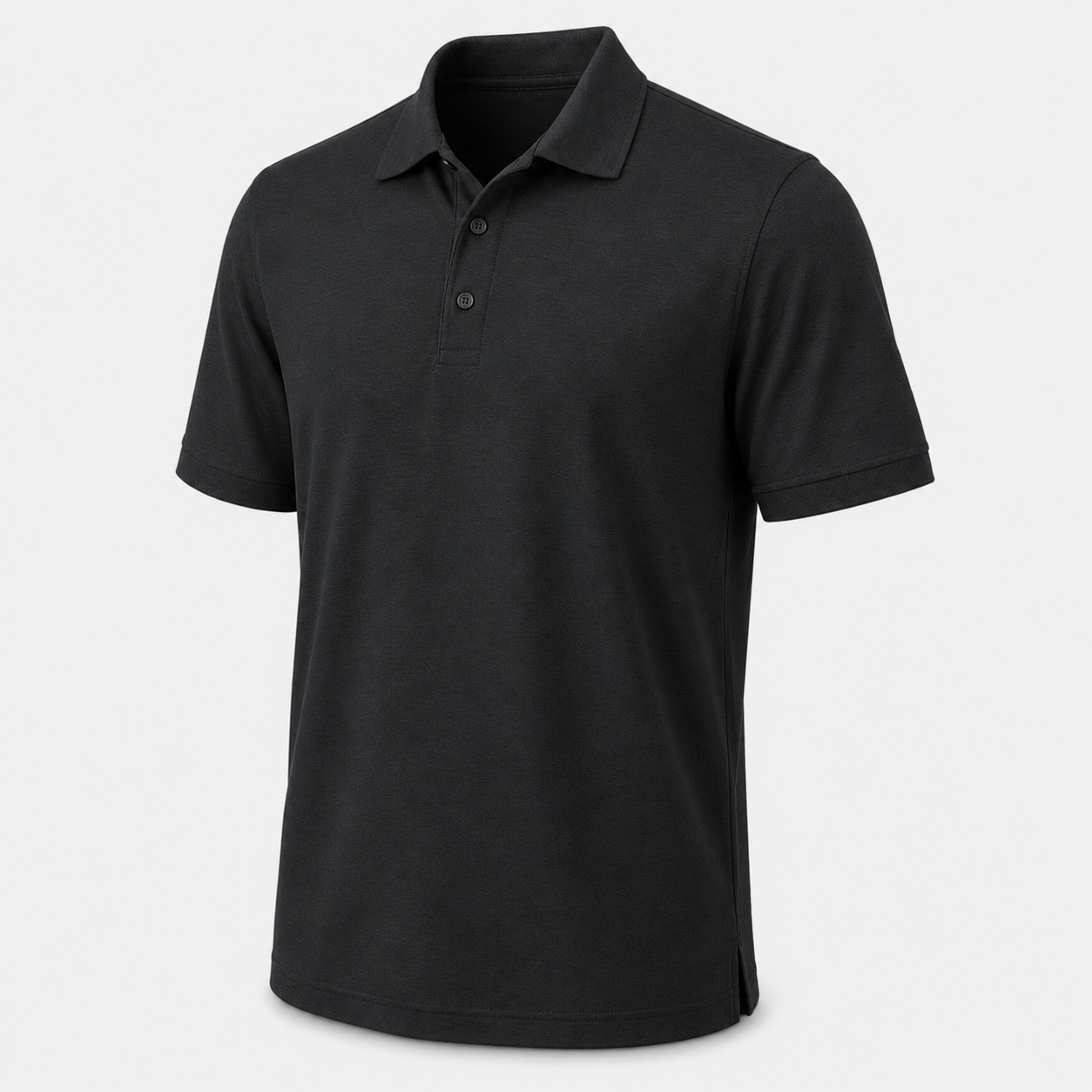 Mens triumph athletic polo in jet black shown from a front angle on a clean studio background.