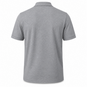 Mens triumph athletic polo in athletic heather shown from the back on a clean white background.